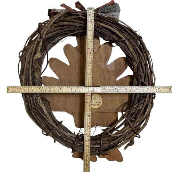 Hand Crafted Thanksgiving Turkey Wreath BeThankful Rustic Red Brown Accent 14 In - Picture 6 of 16